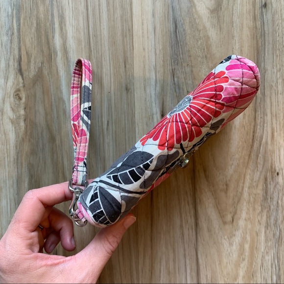 VERA BRADLEY Wallet Wristlet Cheery Blossoms Turn Lock Envelope Gray Red Pink - Picture 13 of 13